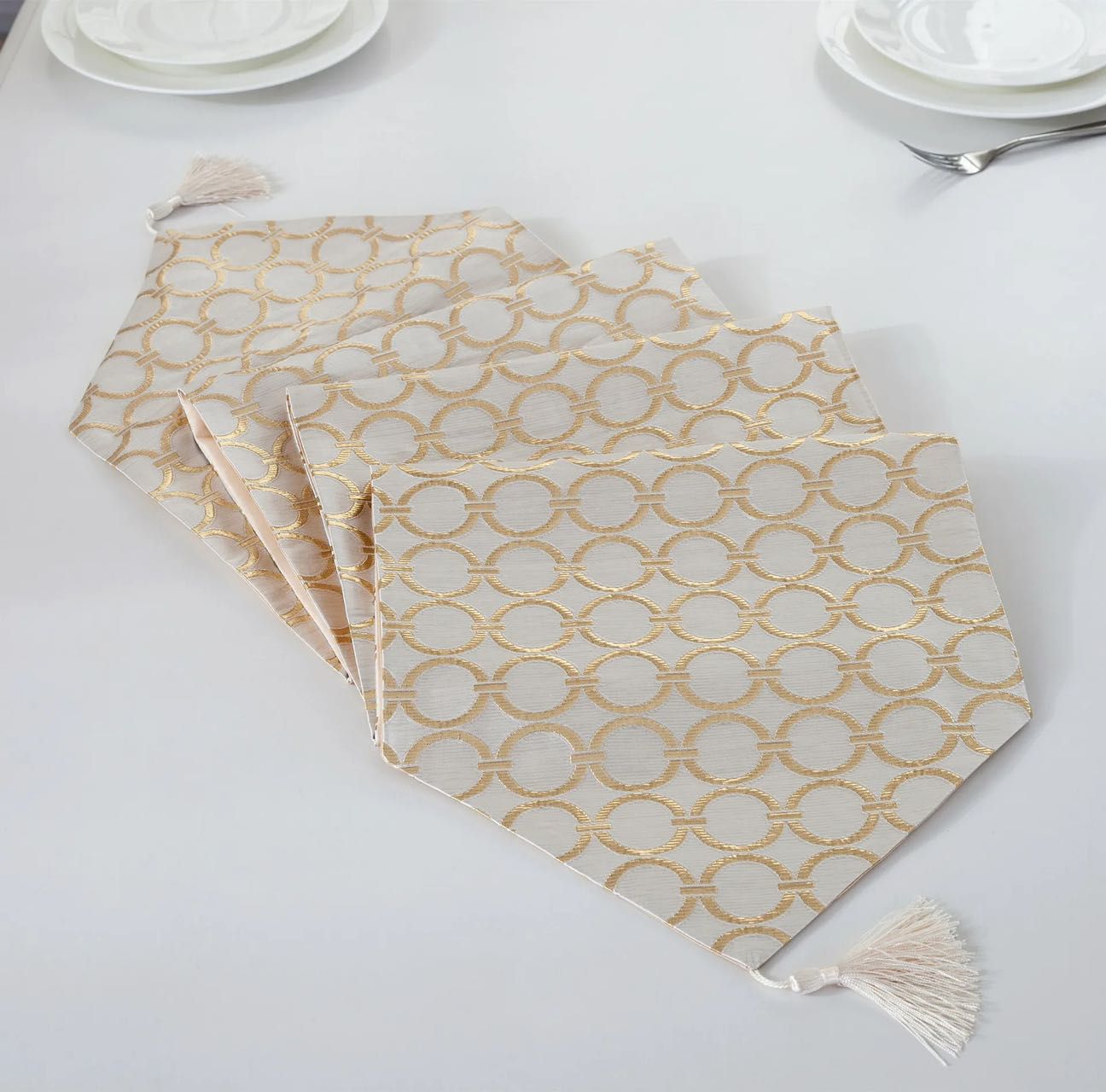 White and gold/silver prismatic gilded table runner