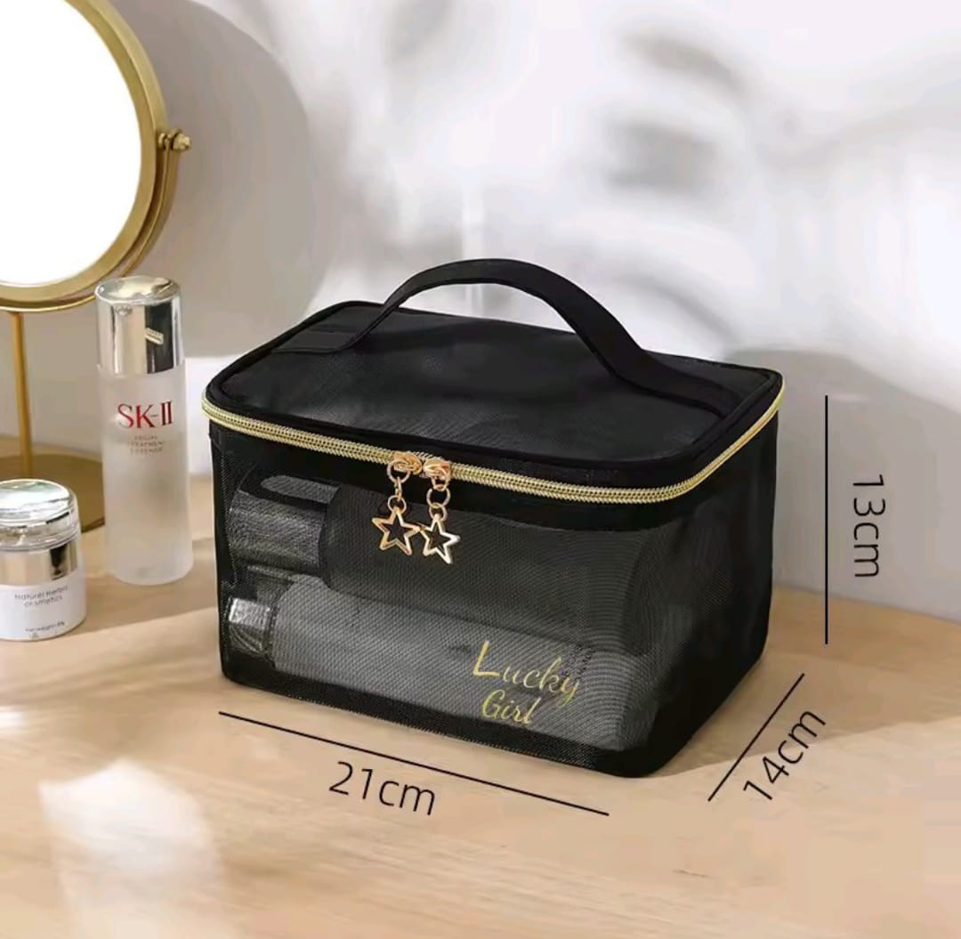 Pretty transparent toiletry bag double zippers, multifunction cosmetic storage bag