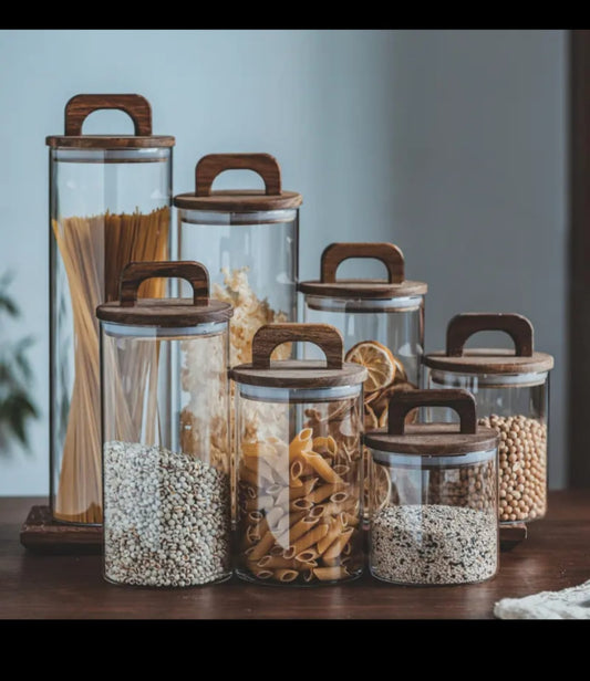 Acacia wooden sealed lid kitchen Storage Glass Jar with Bamboo lid