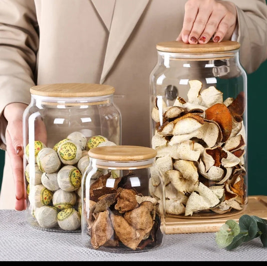 Clear Aclyric Storage Jars with Bamboo Lids