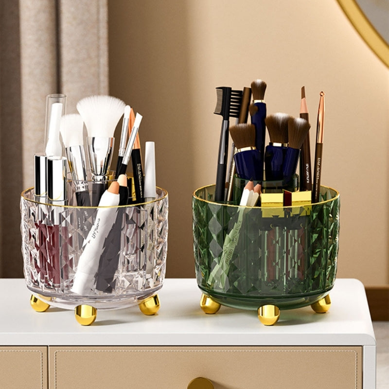 Luxury 360° rotating makeup brushes holder with lid