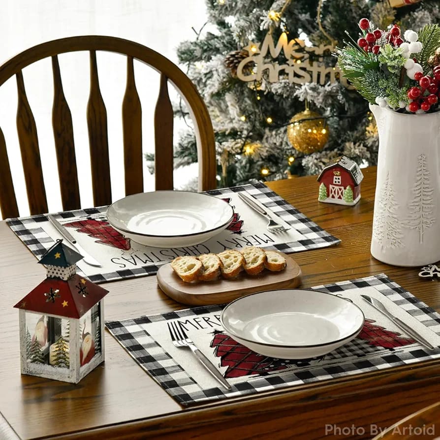 Plaid Christmas Rectangular Placemats Set of 2pcs 650/-