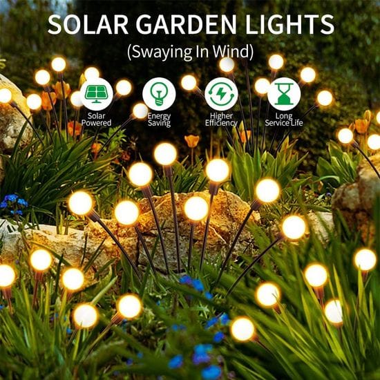 2 Pack Solar Powered Firefly Swaying Lawn Lights for Outside