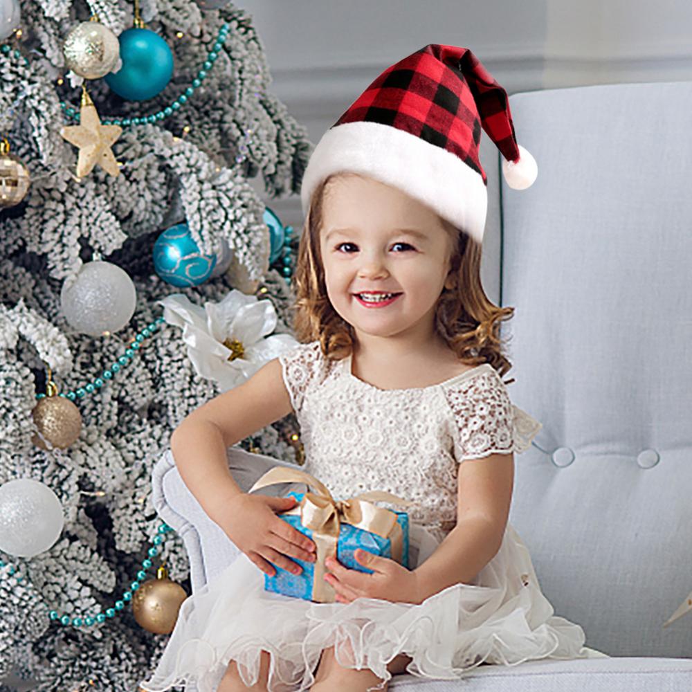 Santa Claus Christmas Fashion Plaid Hats Red Black Plaid Xmas Cap