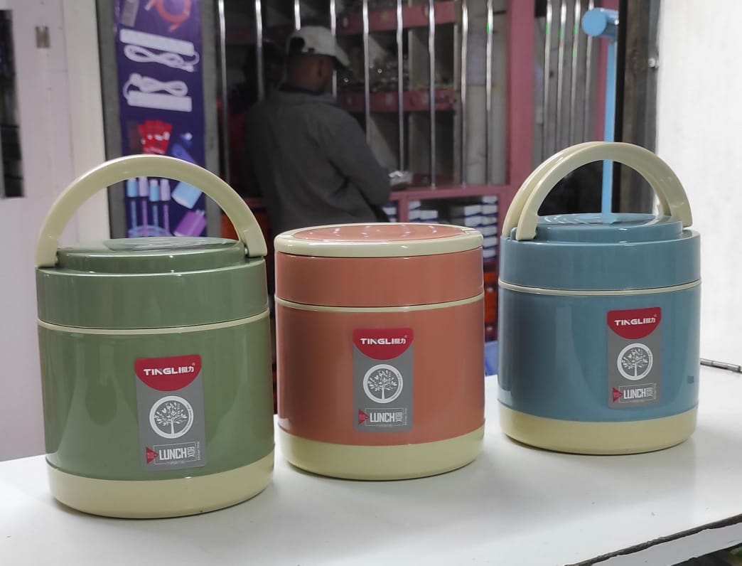 1.4L Thermoware Double Wall Insulated lunch box, Hot Meal Stainless Steel inside Container, Food Lunch Box Tiffin with 2 plastic compartment lunch box, two compartments lunchbox,  two insert lunchbox