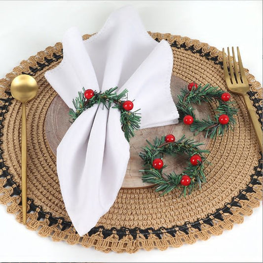 6pcs Christmas Red Fruit PVC Pine Needle Napkin