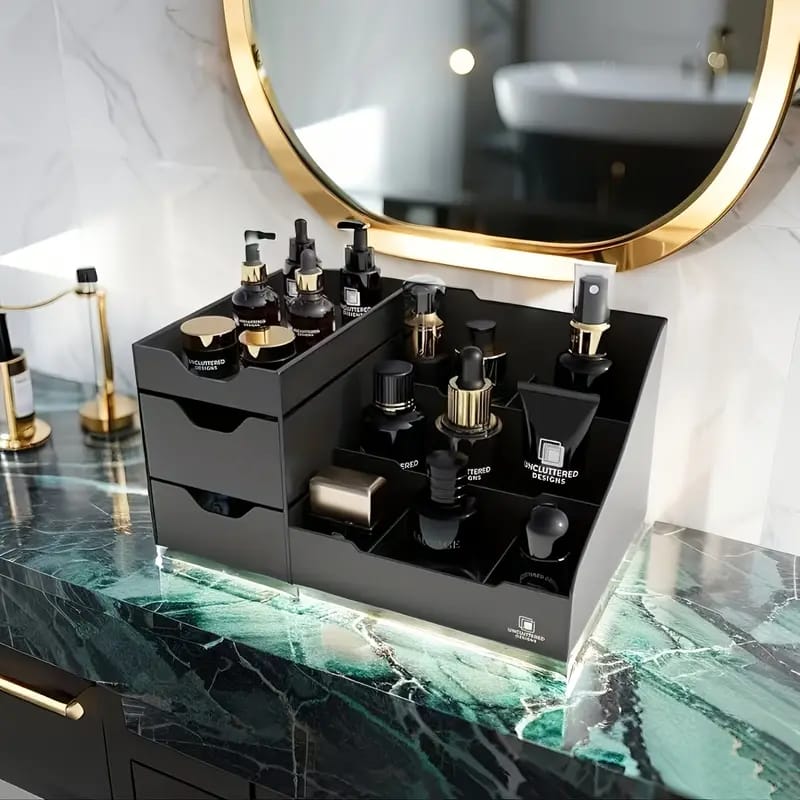 Black Multi-Compartment Cosmetic & Skincare Organizer