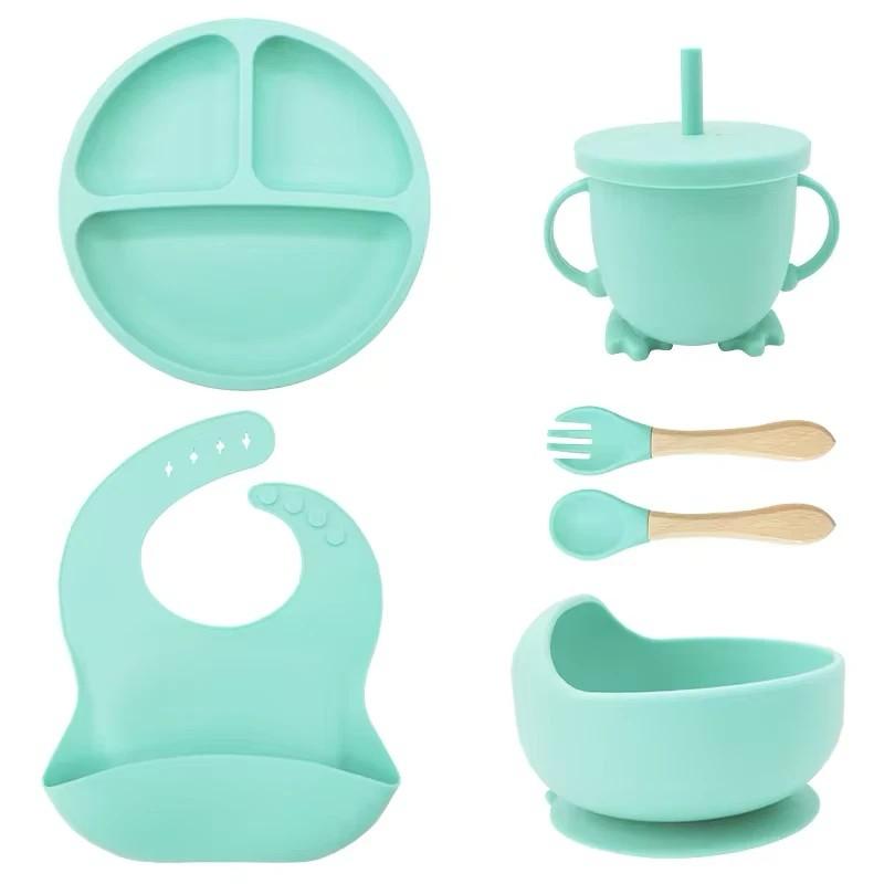 Silicone Baby Feeding Set with Suction Plate Bowl Bib Spoon Fork Cup | Food Grade BPA Free Baby Feeding Set for Self Feeding