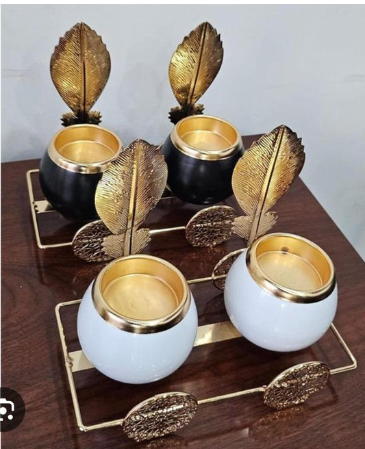 Ceramic 2in1 Candle Holder Gold Leaf Black White