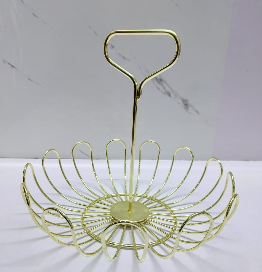 Detachable Metallic mesh fruits BASKET with stand available in colour gold