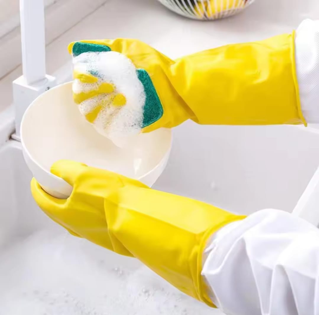 Latex Dishwashing/ Cleaning Gloves with Scouring Pads