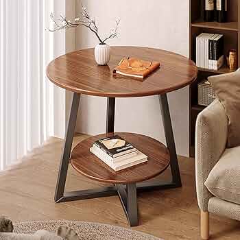 2 layer round 3 legged metal frame table