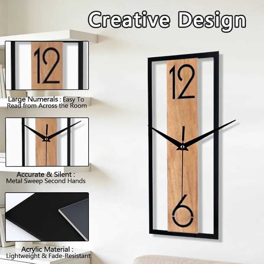 Rectangular wood grain wall clock