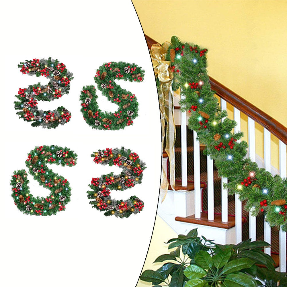 2.7M Christmas Garland decoration with pinecones,red berries