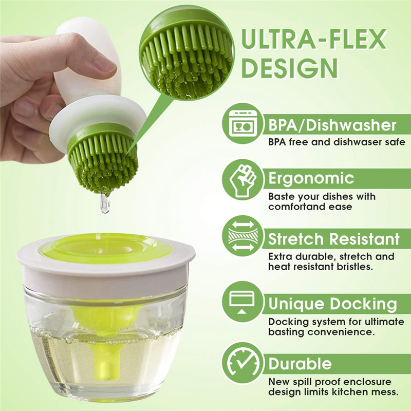 Heat resistant silicone oil brush with glass bottle