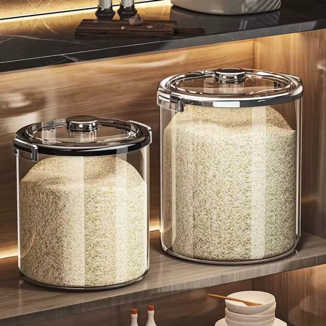 Acrylic Airtight Transparent Rice Bucket with Flip-Top Lid