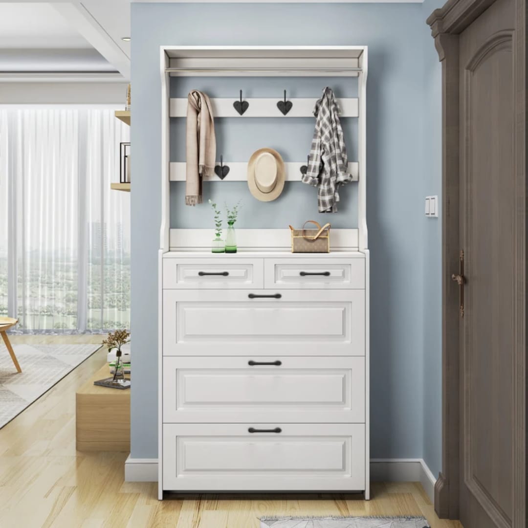 Multi-Function Hallway Shoe Cabinet with Coat Rack (24cm Slim Design)