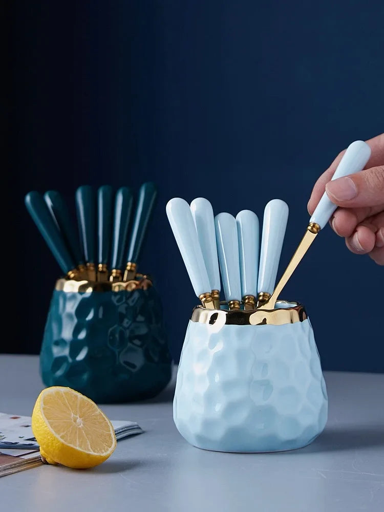 Light Luxury Fruit Fork and Spoon Ceramic Storage