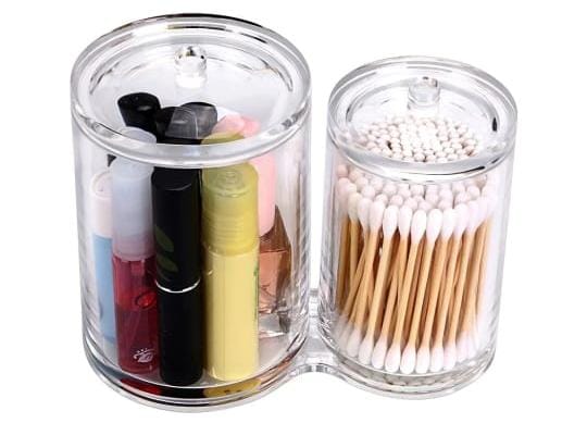 2 in 1 Acrylic round cotton swab holder/ makeup brush holder