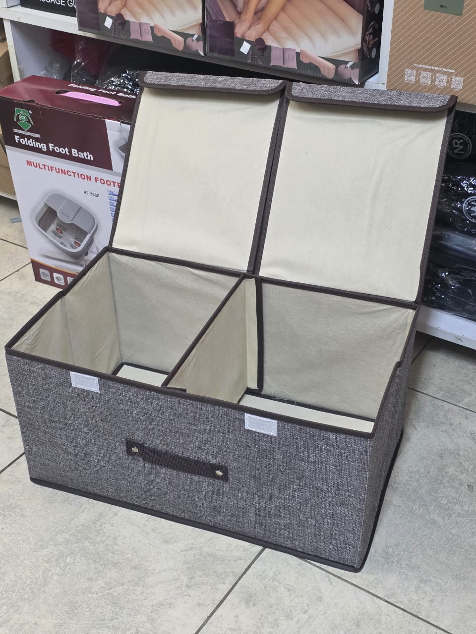 Foldable cotton linen closet storage box with double cover organizer