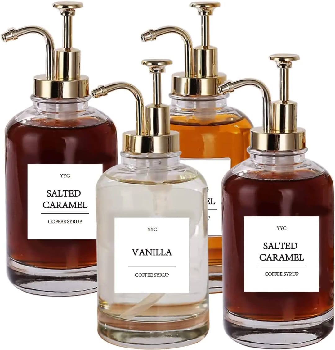 Coffee Syrup Dispenser Bottles - Elegant Glass Pump Bottles for Cafes & Home Use
