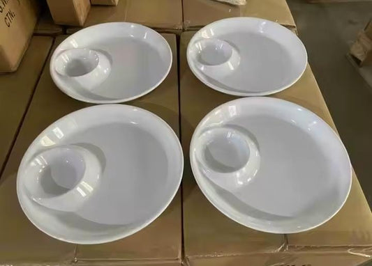 28cm partitioned round ceramic plates with sauce holder