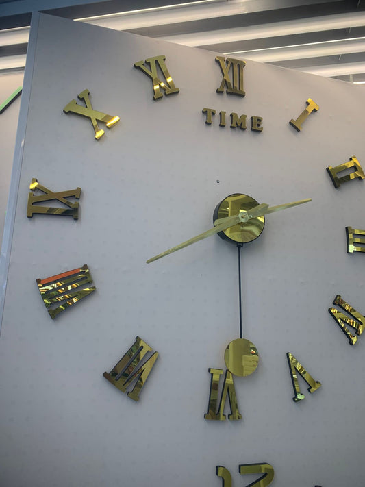 BIG ACRYLIC 3D WALL CLOCK DIY ROMAN NUMBERS WITH PENDULUM