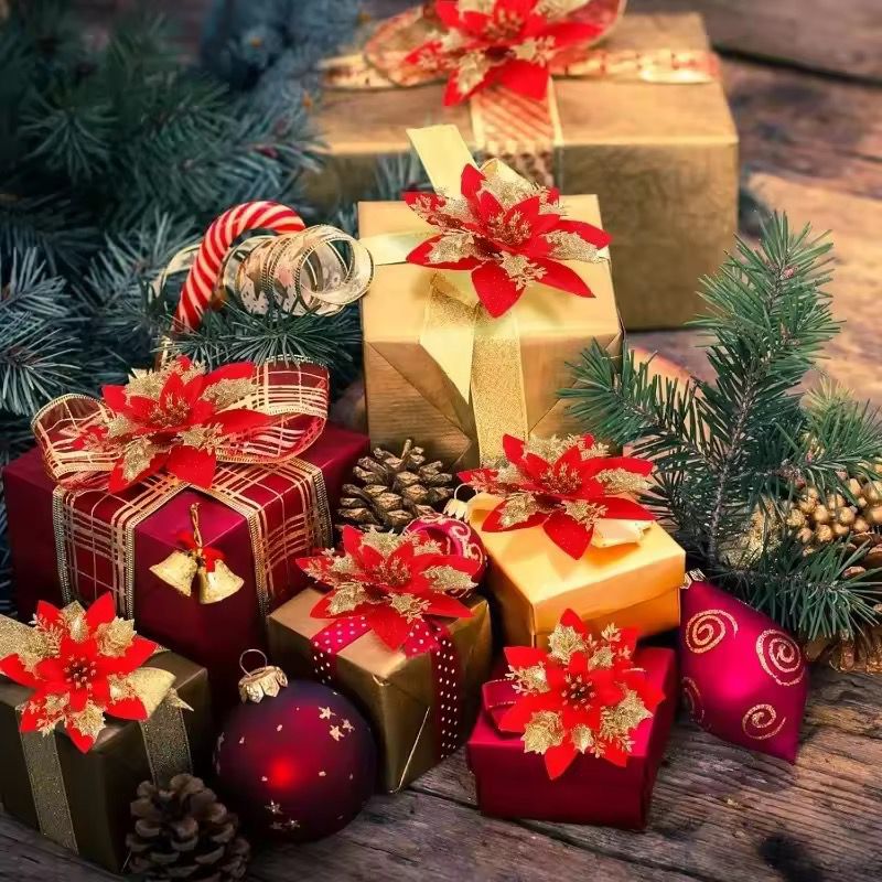 Silk poinsettia and cherry blossom Christmas