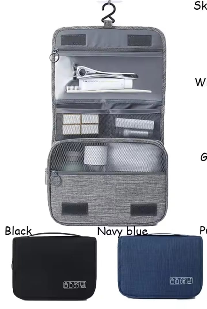 Portable cosmetic makeup toiletry bags with hooks