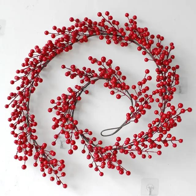 2M Christmas Garland Artificial Red Berry Plants  with light
