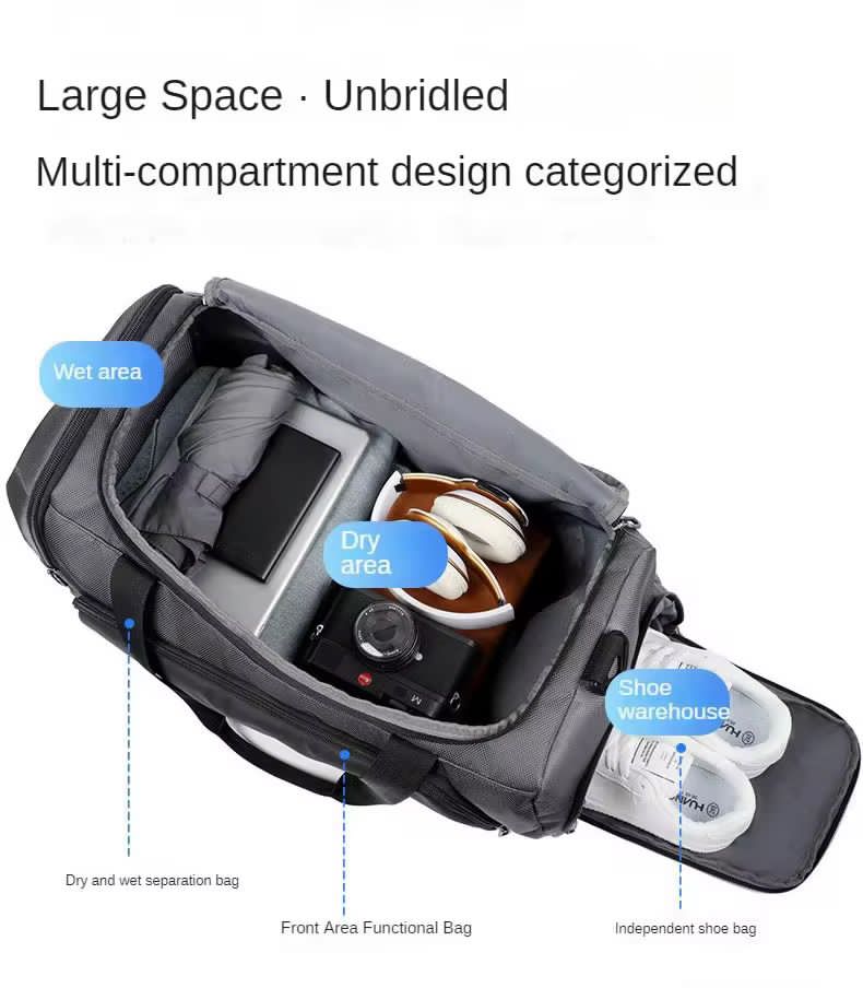 Waterproof Duffel Bag with Shoe Compartment & Backpack Straps