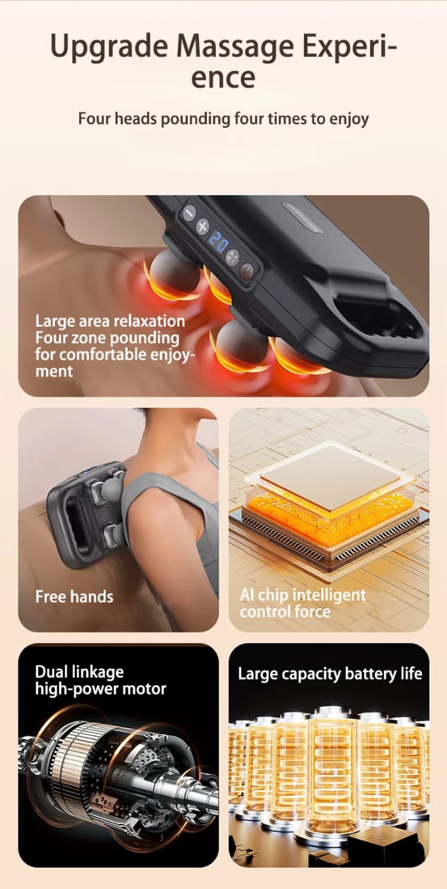 Powerful four heads deep tissue massager