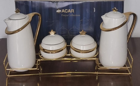 7pc  ceramic golden  set (2 jugs 840ml ; 2 sugar dishes 220ml; air tight lid