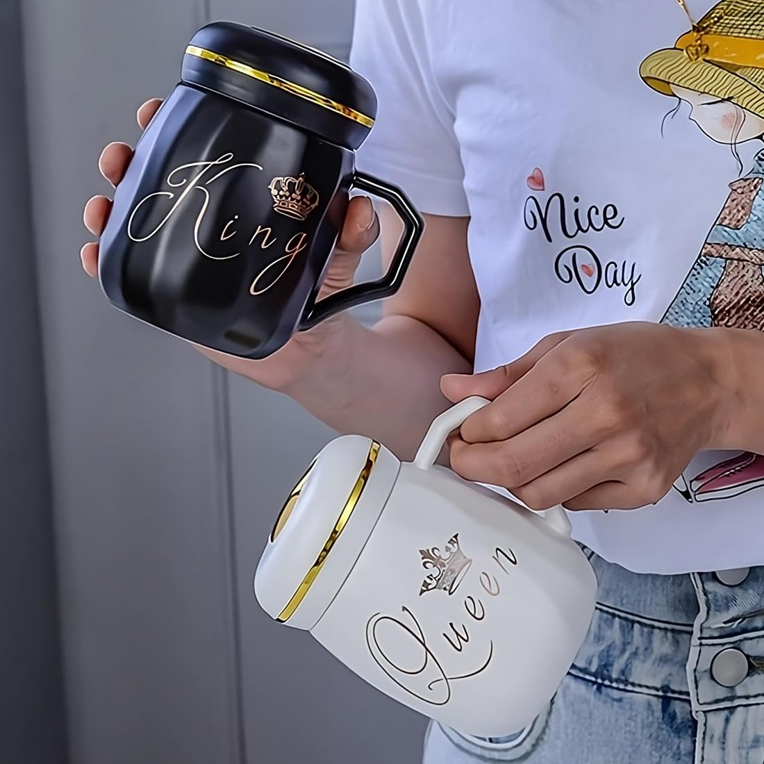 Fancy couple cups branded Mr Mrs King queen