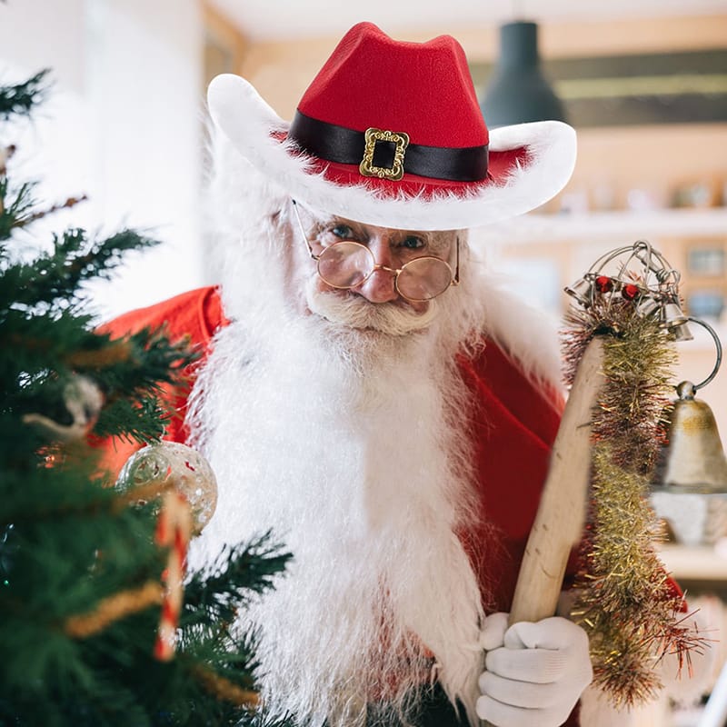 Christmas Red Cowboy Hat Women Men Feather