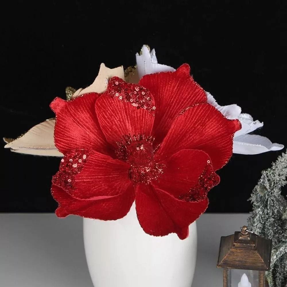 Red Artificial Flowers Champagne Christmas
