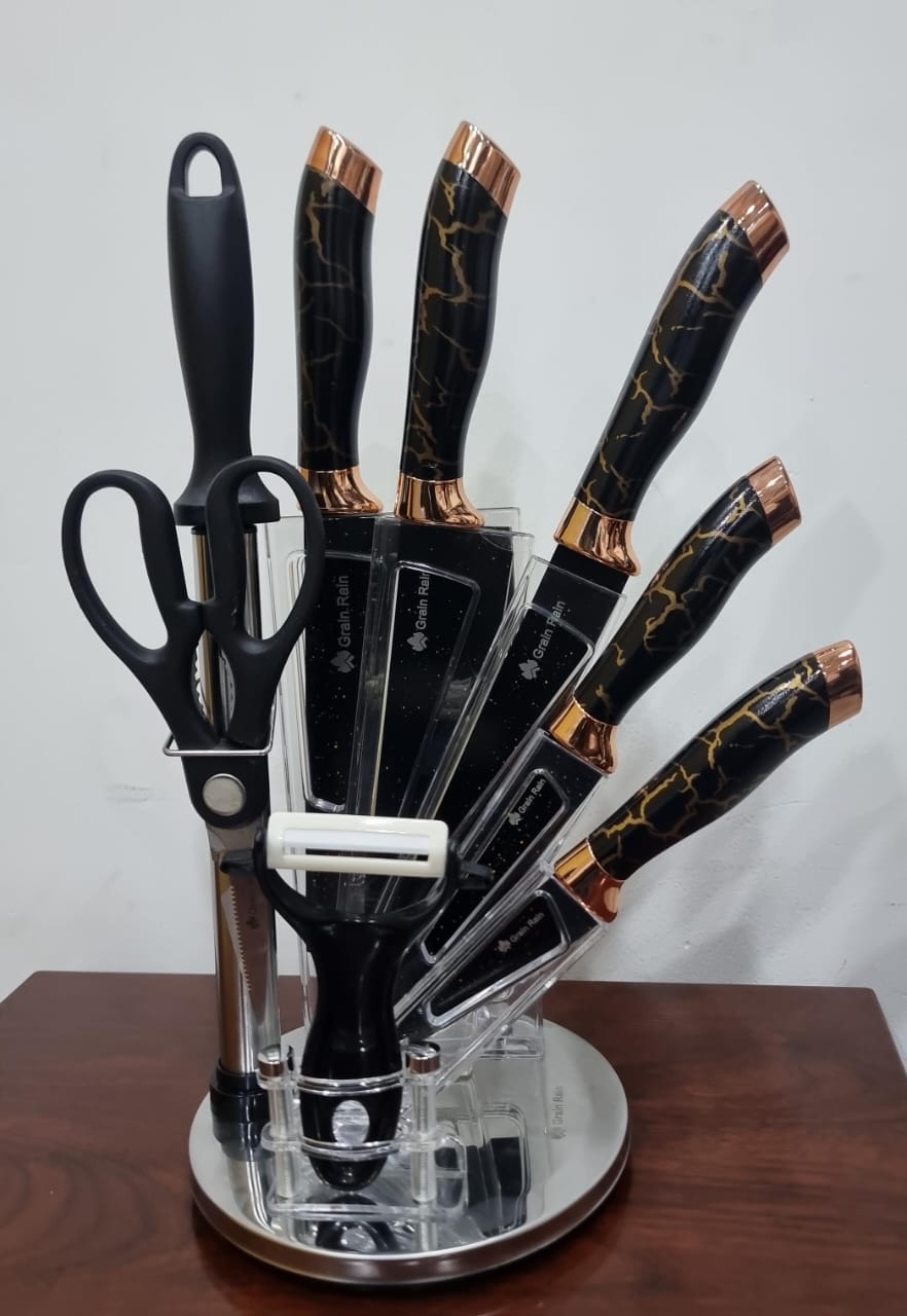 High quality Marble profile Heavy stainless steel 9pc knife sets