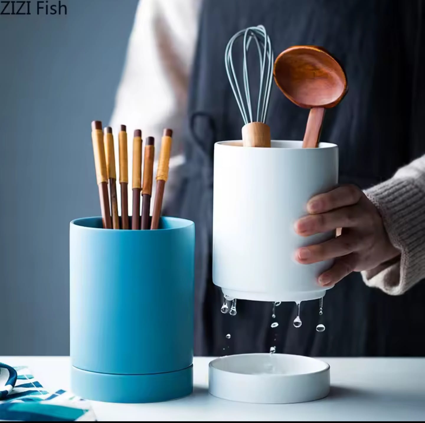 Porcelain Ceramic kitchen cutlery Organizer With Water Holder