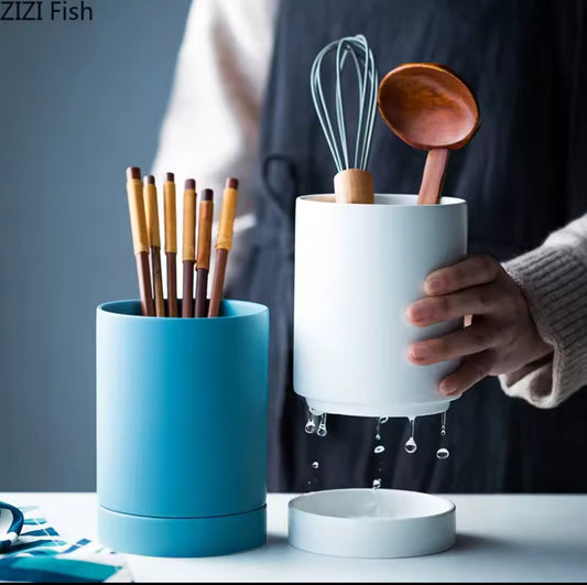 Porcelain Ceramic kitchen cutlery Organizer With Water Holder