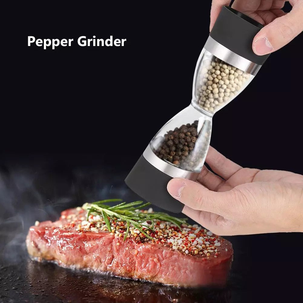 Manually adjustable thickness, hour glass 2 in 1 Dual Salt Pepper Spice Grinder
