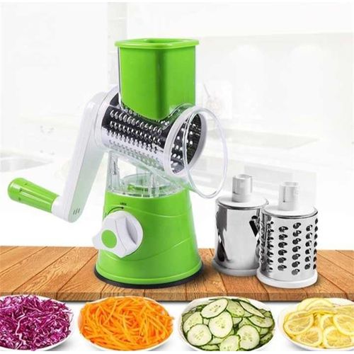 Rotary drum grater veggie slicer with 3 slicing options