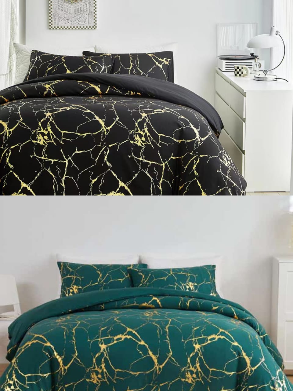 Marble Printed 3 Piece Luxury Microfiber Down Comforter Quilt COVER with Zipper Closure