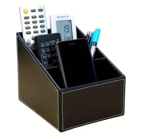 Multi-Compartment Leather Desk Organizer /Remote organizer