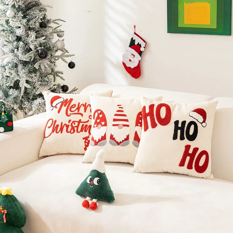 Nordic Christmas Embroidered Cushion Cover Merry Christmas Cartoon Embroidered Pillow Cover Festival Living Room Sofa