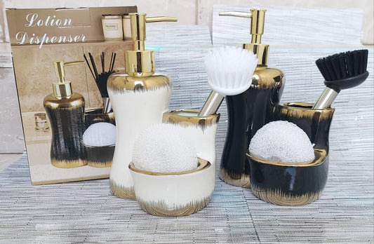 Combined 3 level ceramic lotion / soap dispenser with 2 slots brush and wash pad 




Pmbz
