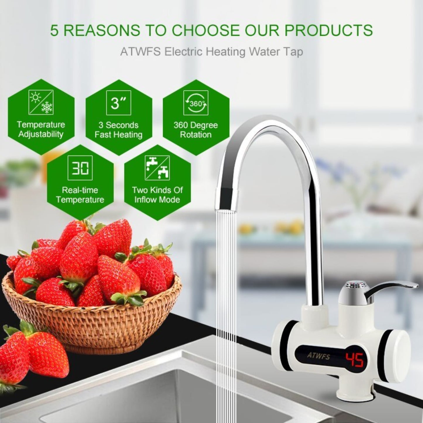 110V 3000W Kitchen Digital Tankless Instant Heater