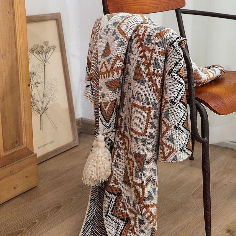 Nordic Bohemian knitted throw blankets with tassels