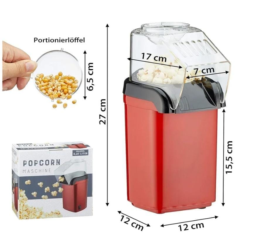Portable hot air popcorn maker with measuring cup
