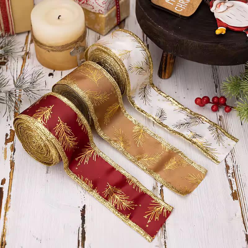 5M Christmas Ribbon with Iron Wire Glitter Gold