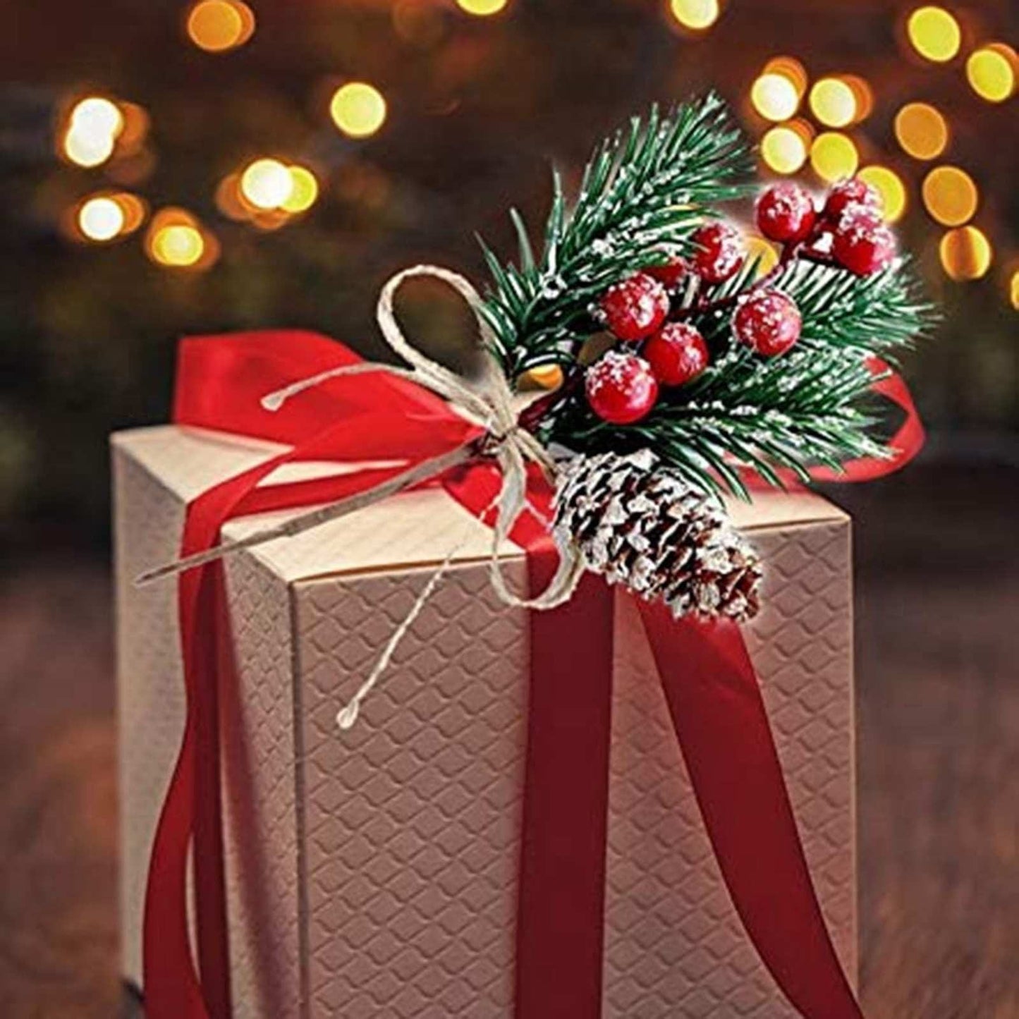 2Pcs Christmas Red Berry Articifial Flower Pine Cone